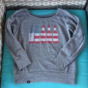 Gray Sweatshirt with Red and Blue Bottle Design